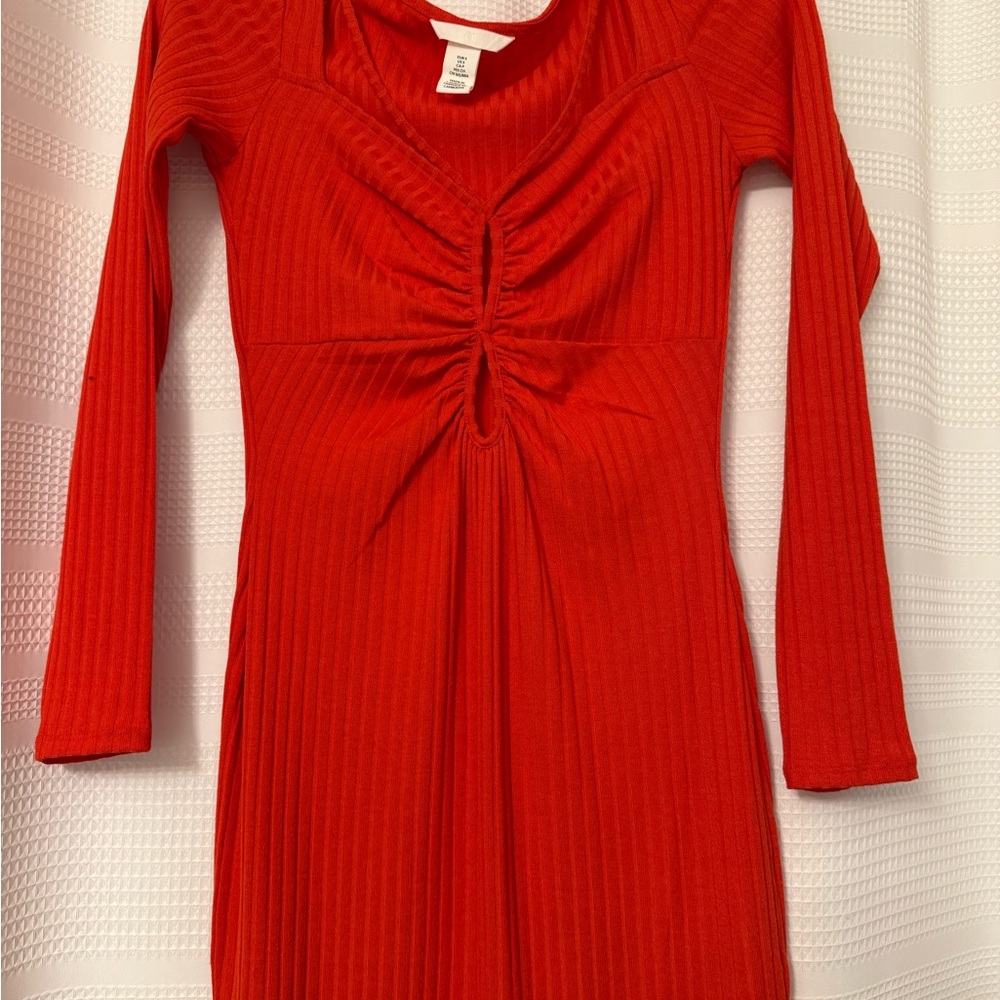 Orange Ribbed Long Sleeve Top
